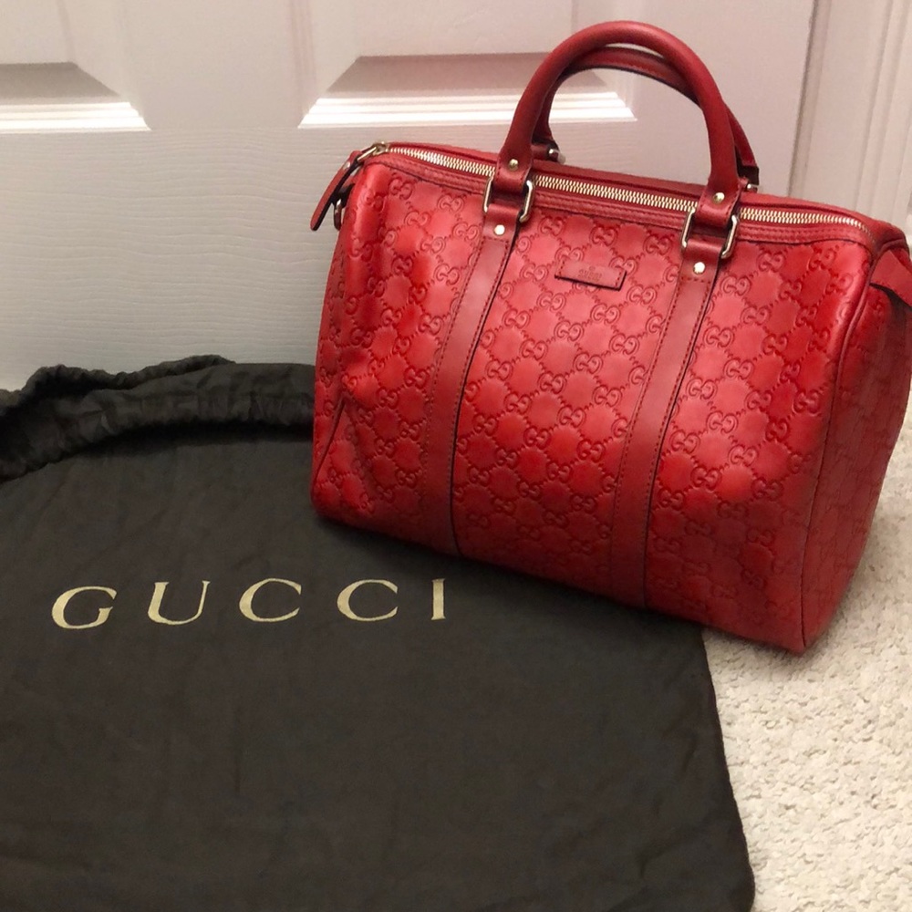 New 100% authentic Red Boston shoulder/ handle Gucci Leather Bag